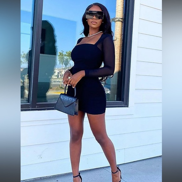 Fashion Nova Black Mesh Long Sleeve Mini Dress Size 1X - Picture 10 of 10